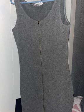 Tomsware Gray Sleeveless Zip-Front Bodycon Tank Top